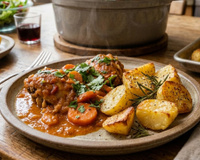 Frango ensopadinho com batatas assadas: o jantar delicioso e prático para toda a família