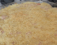 Macarrão de forno ao molho branco de queijo e presunto