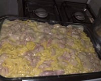 Macarrão com queijo e presunto