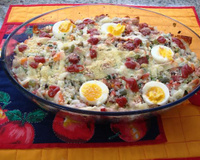 Arroz com seleta de legumes e linguiça ao forno