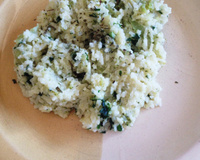 Risoto de brócolis, arroz comum e bacon