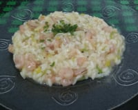 Risoto de alho poró com camarão