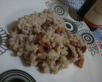 Risoto de alho-poró com calabresa e bacon