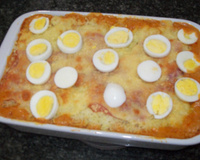 Arroz de forno com mussarela e presunto