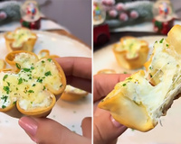 Já encontrei o petisco que vou servir no Natal: essa cestinha com massa de pastel é prática e perfeita para saciar a fome até a hora da ceia