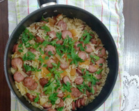 Arroz com linguicinha calabresa