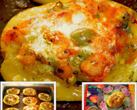 Batatas recheadas com moqueca de camarão