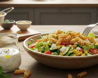 É só tacar macarrão cozido na airfryer para fazer uma salada crocante que você vai querer comer todos os dias