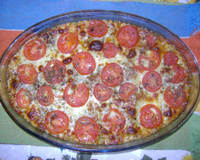 Lasanha de guisado com caldo de legumes