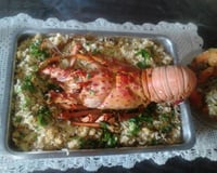 Lagosta com risoto de camarão