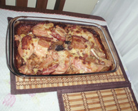 Sobre coxa assada com sopa de cebola e maionese