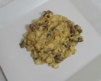 Risoto de gorgonzola com pera e filé mignon