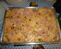 macarrão com calabresa e bacon ao molho branco