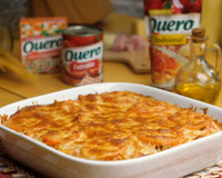 Macarrão com queijo e presunto ao forno
