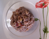 Risoto de alho-poró com calabresa e bacon