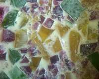 Cubos de gelatina com leite condensado