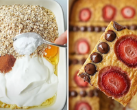 Estou encantada com essa receita de mingau assado: coloco morango, gotas de chocolate e é o meu café da manhã por 3 dias