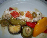Peixe com legumes ao forno