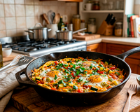Essa receita com ovos e legumes na frigideira ficou tão boa que virou meu jantar favorito da semana