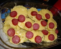 Batatas assadas ao queijo parmesão e linguiça portuguesa