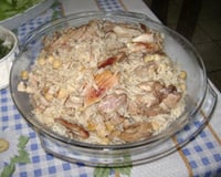 Arroz com grão-de-bico e frango
