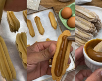 Biscoito de churros crocante com recheio de doce de leite e SEM FRITURA é a solução para ter o sabor do doce das barraquinhas de rua sem sufoco