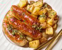 Linguiça assada com batatas