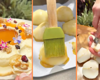 Creme de queijo brie com piscina de mel e peras assadas com manteiga, baunilha e canela: precisa falar mais alguma coisa?