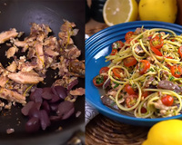 Prato de restaurante usando sardinha ou atum: receita de macarrão cabe na dieta, sacia e fica uma delícia