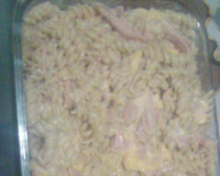 Macarrão ao molho branco com presunto e queijo