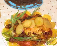 Chester assado com molho de vinho branco e laranja