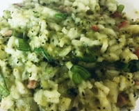 Risotto com brócolis e bacon