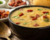 Quando o frio chega, esse caldinho de aipim com calabresa do TudoGostoso vira jantar obrigatório aqui em casa, é puro conforto!