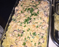 Espaguete com molho cremoso de camarão ao aroma do mar