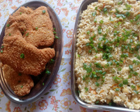 Risoto de tucumã e castanha do Brasil com pirarucu empanado