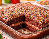 Bolo gelado de brigadeiro com granulado colorido: a sobremesa que é a alegria de crianças e adultos