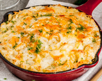 Frango desfiado e gratinado