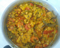 Moqueca de bacalhau com grão de bico