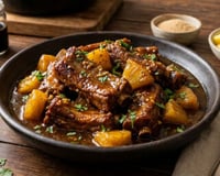 Receita de costelinha de porco braseada com abacaxi: carne macia que se desfaz do osso, saborosa, adocicada e ligeiramente ácida
