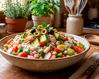 Salada de feijão com atum e molho de iogurte é completa, saudável, fácil de fazer e perfeita para refeições leves