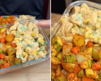 Essa marmita vai salvar seu almoço da semana: tem frango e legumes bem temperados para uma refeição saudável e saborosa