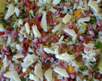 Arroz cremoso tropical com calabresa