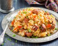 Arroz carreteiro com sobras de churrasco da Bianca