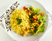 Risoto de arroz integral e frango desfiado