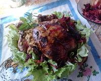 Frango assado com farofa de carne de porco