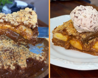 Essa é a melhor cuca de banana com doce de leite que já fiz: recheio cremoso e farofa crocante que derrete na boca!