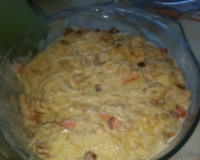 Macarrão ao molho branco com bacon e camarão