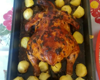 Frango recheado e assado na cerveja preta