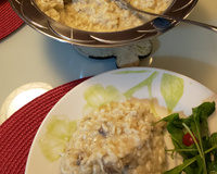 Risoto de gorgonzola com pera e filé mignon