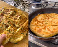 Pão de frigideira com casquinha crocante: estou viciada nessa receita com recheio de purê de batata e queijo, quero comer todos os dias